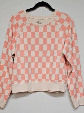 Madewell Peach & Cream Checkered Sweatshirt, Size Medium, NEW